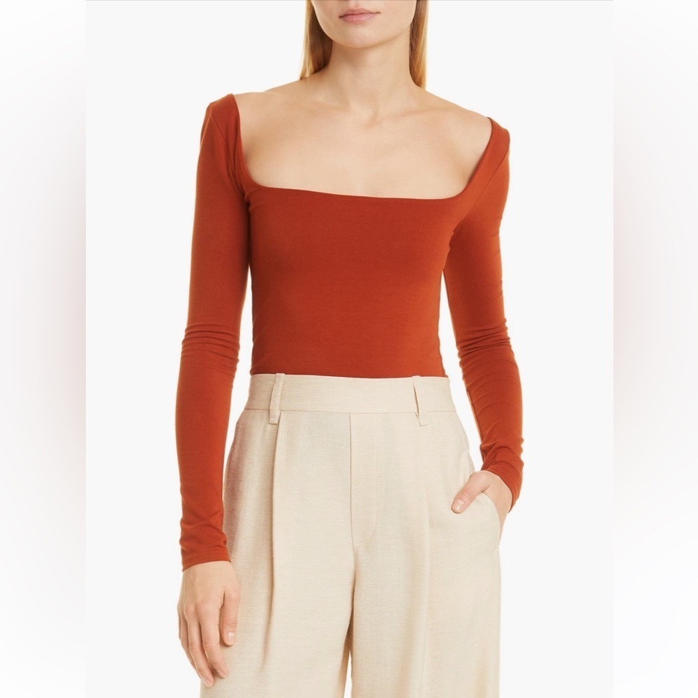 Vince Women Square Neck T-Shirt  Rust Amber  Long Sleeve Size S NWT $225